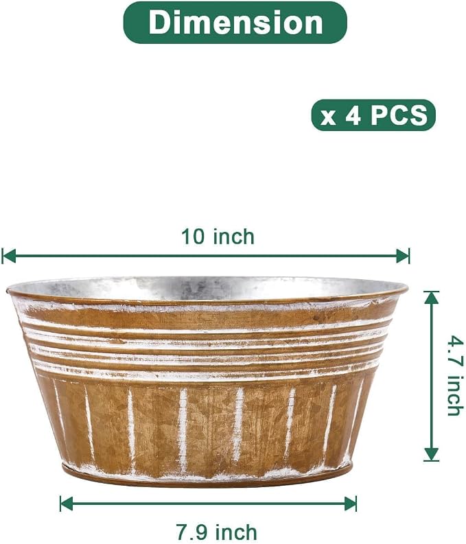 vensovo 10 Inches Brown Metal Rustic Plant Pots - Image 2