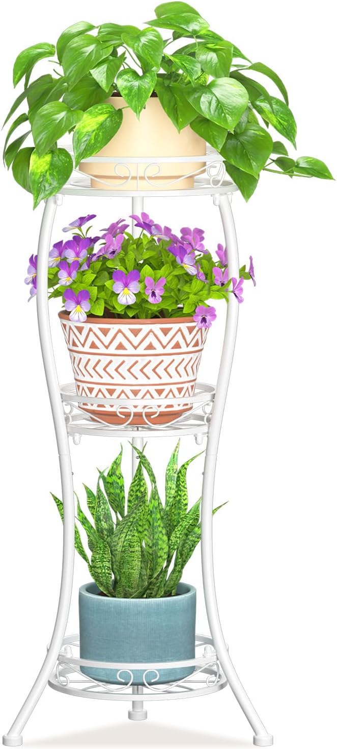 LASZOLA White 3 Tier Tall Plant Stand by LASZOLA