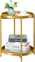 danpinera 2-Tier End Table, Outdoor Side Table, Metal Round Desk by danpinera