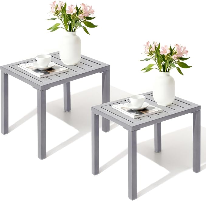 Crestlive Products Outdoor Side Table Set of 2, Aluminum Small Rectangular by CrestliveProducts