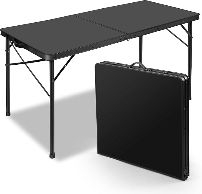 4ft Folding Table with Adjustable Height, Solid Metal Iron Top Portable Camping by EEASTSTORM