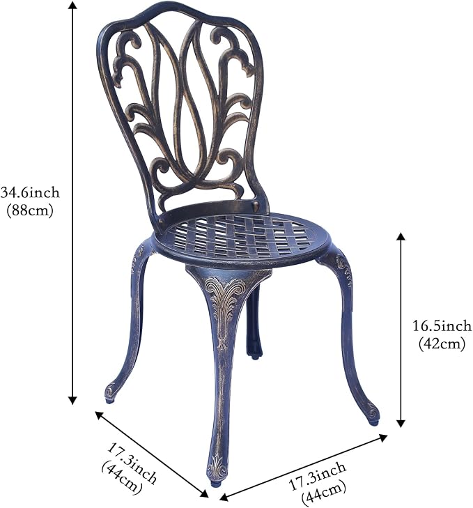 C/G 3 Piece Bistro Set, Outdoor Patio Set, Anti-Rust Cast Aluminum Bistro Table - Image 4