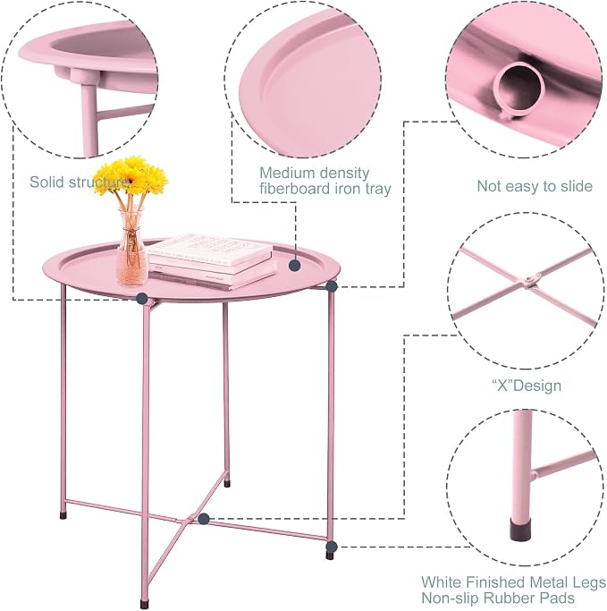 Garden 4 you End Table 2 PCS Metal Side Table Pink Round Folding Tray Cyan Sofa - Image 5
