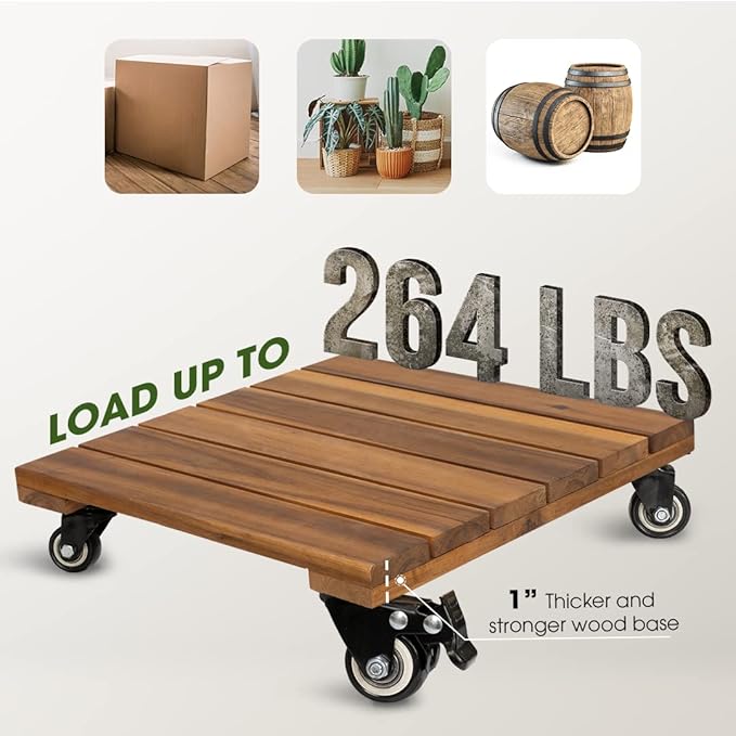 Idzo 2-Pack 14 Inch Wood Plant Caddy - Image 5