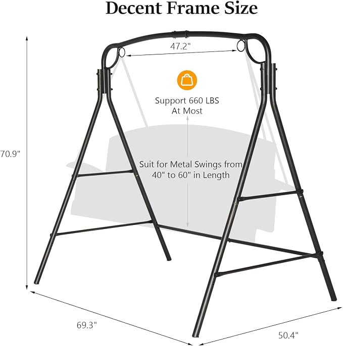 VINGLI Metal Porch Swing Frame, Heavy Duty 660 LBS Limit Steel Porch Swing Stand - Image 6