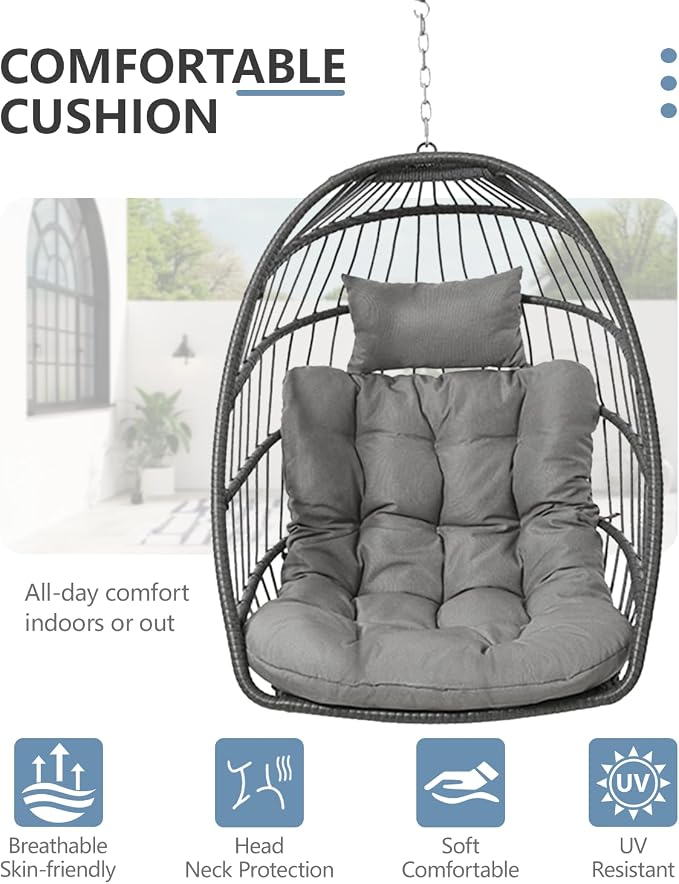 SWITTE Egg Chair Outdoor with Stand, Indoor Wicker Hanging Egg Swing Chair with - Image 7