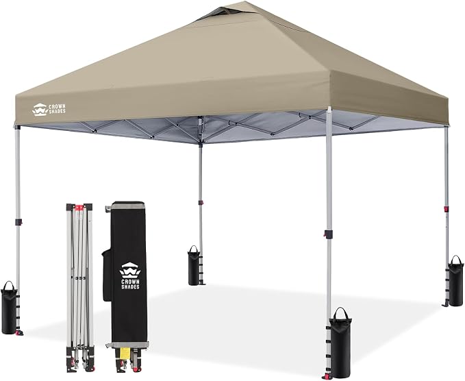 CROWN SHADES 10x10 Pop Up Canopy, Patented Center Lock One Push Tent Canopy by CrownShades