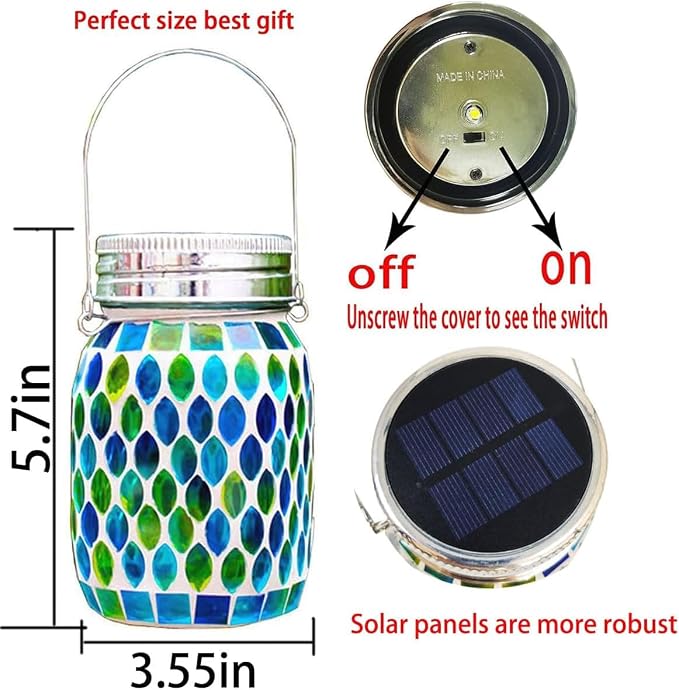 Solar Mosaic 2pack Outdoor Waterproof Cool Blue Mosaic jar Decor Christmas Gifts - Image 7