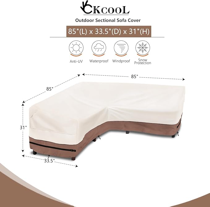 okcool Outdoor Sectional Sofa Cover Waterproof V Shaped Patio Furniture Covers - Image 2