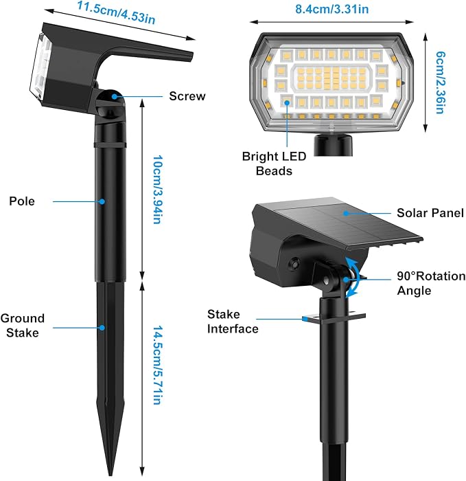 Solar Spot Lights Outdoor, Solar Lights Outdoor IP65 Waterproof, 3 Modes Solar - Image 7