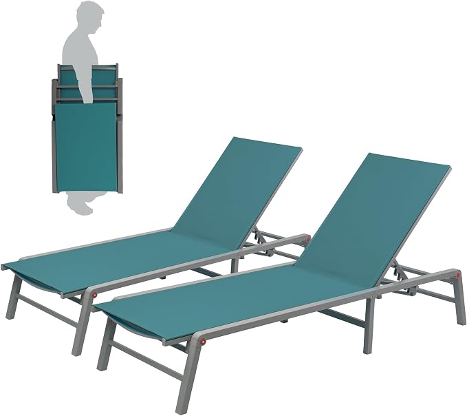 Kozyard 2-Pack Outdoor Lounge Chairs, Foldable Aluminum Frame Patio Chaise - Image 3