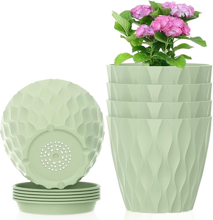 6 inch Plant Pots, 5 Set Water Ripples Flower Pots by Meowell