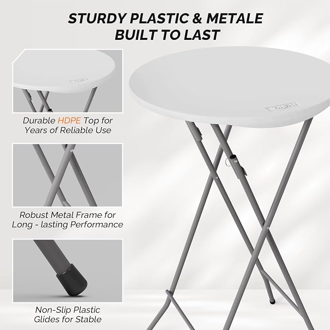 VINGLI 24" Plastic Folding Round Table Bar Height, HDPE Matrial - Image 4