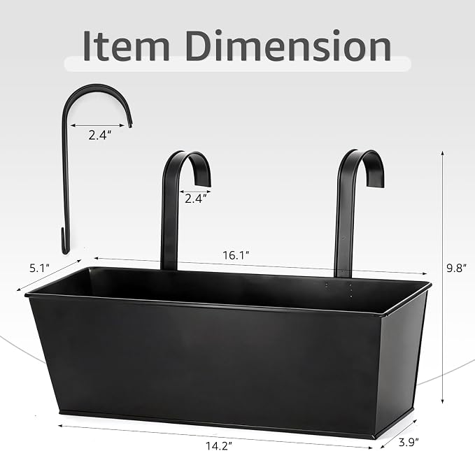 3 Pack Metal Railing Planters, 16 Inch Large Rectangular Hanging Flower Pots - Image 2