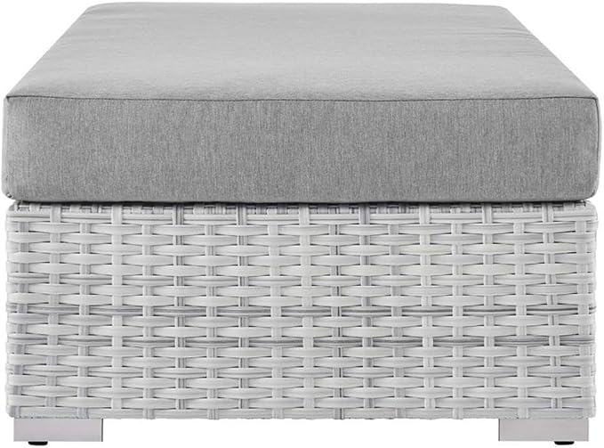 Modway Convene Wicker Rattan Outdoor Patio Rectangular Ottoman in Light Gray - Image 5