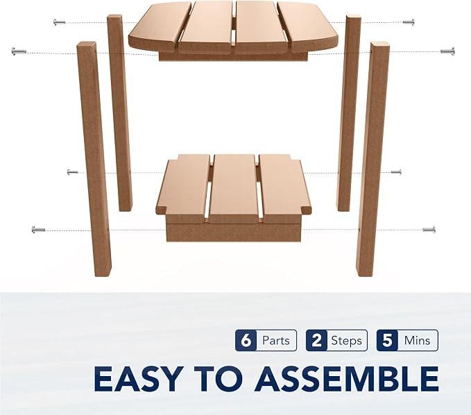 nalone Adirondack Side Table 16.5" Outdoor Side Table HDPE Plastic Double - Image 6