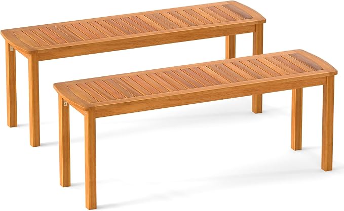Tangkula Acacia Wood Outdoor Bench, Backless Wooden Garden Bench, Farmhouse by TANGKULA