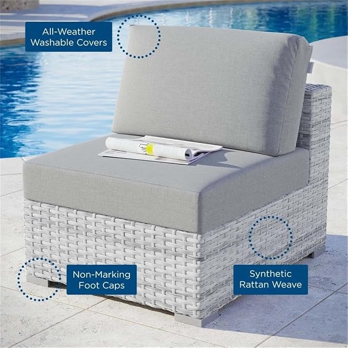 Modway Convene Wicker Rattan Outdoor Patio Armless Chair in Light Gray Gray - Image 9