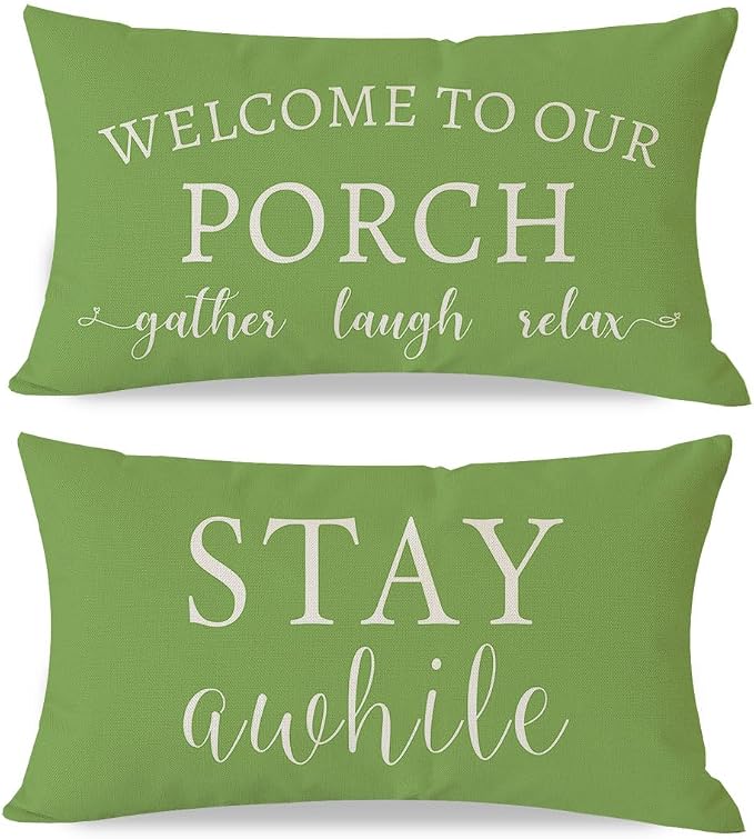 PANDICORN Welcome to Our Porch Stay Awhile Outdoor Lumbar Decorative Throw by PANDICORN