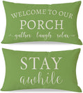 PANDICORN Welcome to Our Porch Stay Awhile Outdoor Lumbar Decorative Throw by PANDICORN