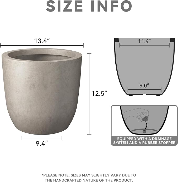 Kante 13.4" Dia Round Concrete Planter, Large Outdoor Modern Indoor Decorative - Image 2