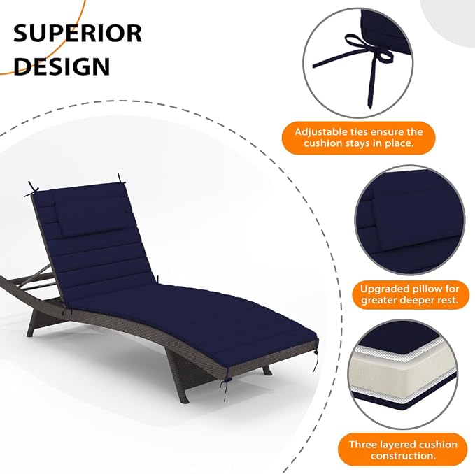 Sundale Outdoor Olefin Quilted Lounge Cushion Set of 2, Patio Foldable Chaise - Image 5
