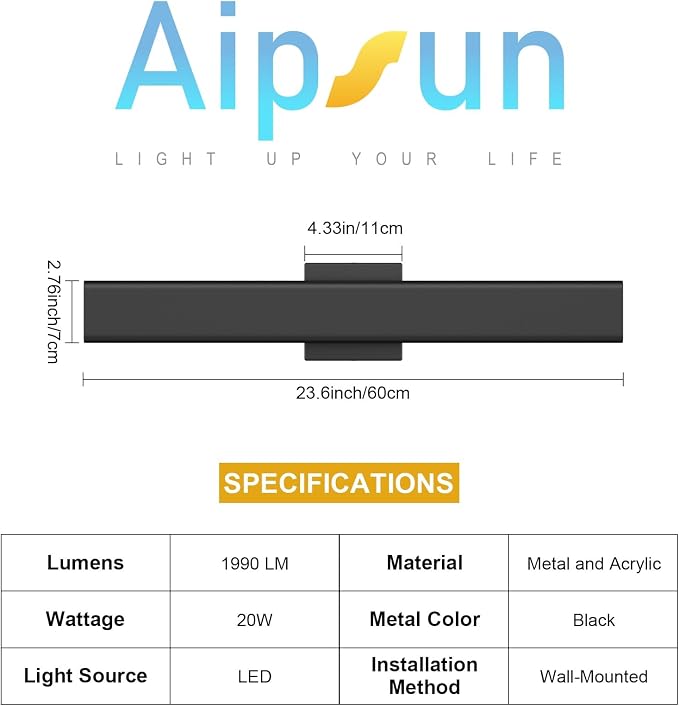 Aipsun 2 Packs LED Outdoor Wall Lights, 3000K 4000K 6000K, 23.6in Modern Black - Image 8