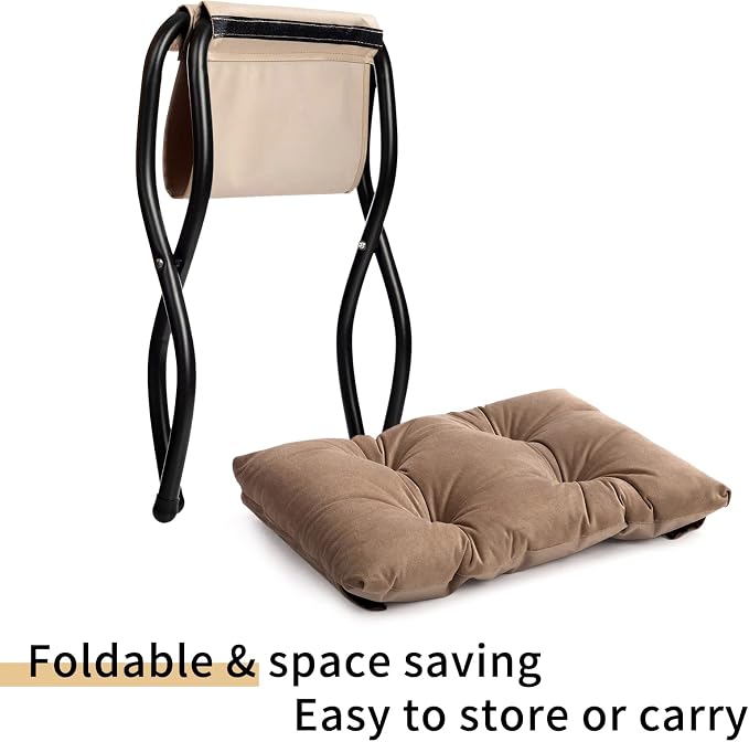 HollyHOME 15" Folding Footrest Stool, Upholstered Small Foldable Ottoman - Image 7