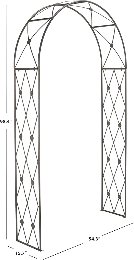 SAFAVIEH Outdoor Collection Atticus Black Rust Lattice Wrought Iron Arch Garden - Image 3