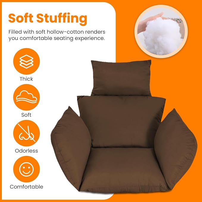 Egg Chair Cushion with Headrest, Hanging Basket Hammock Swing Seat Cushion - Image 4