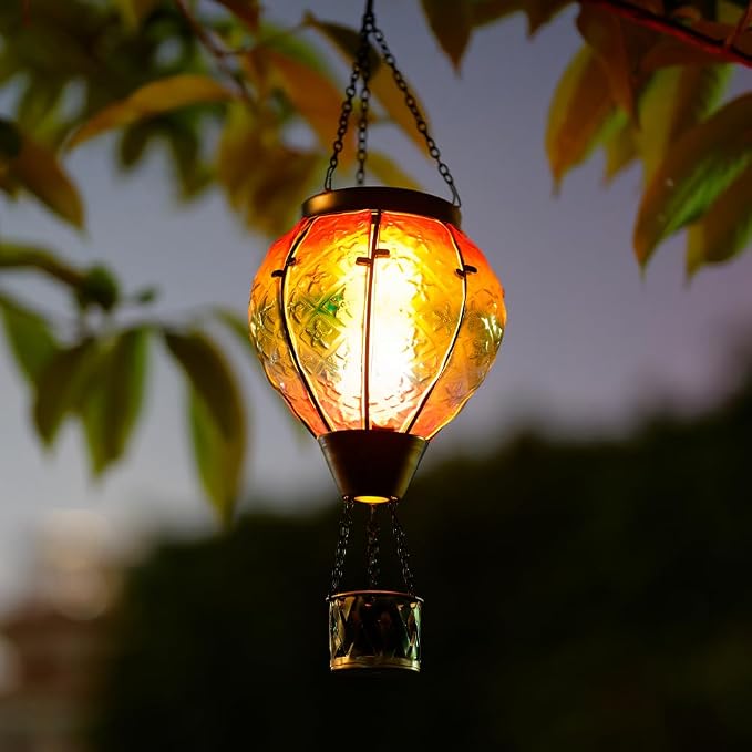 DREAMSOUL Rainbow Hot Air Balloon Solar Lantern, Metal & Glass Solar Lantern - Image 9