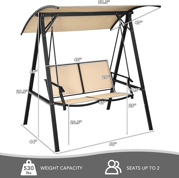 Tangkula 2-Person Patio Swing, Weather Resistant Porch Swing - Image 5