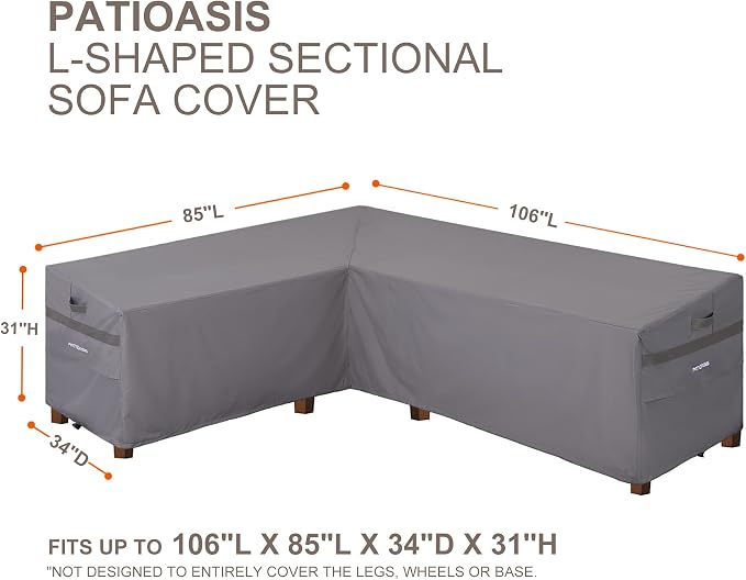 Outdoor Left Facing Sectional Sofa Cover Grey 85''L x 106''L x 34''D x - Image 2