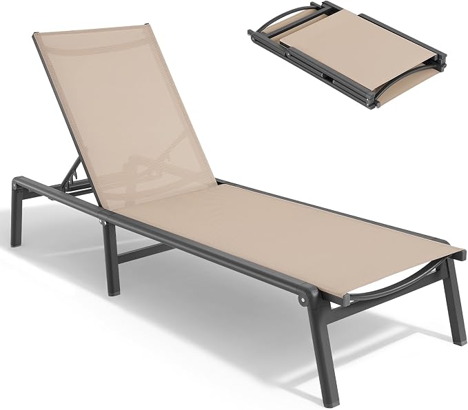 ONBRILL Aluminum Chaise Lounge Chair Outdoor, Foldable & Assembly Free Outdoor - Image 9