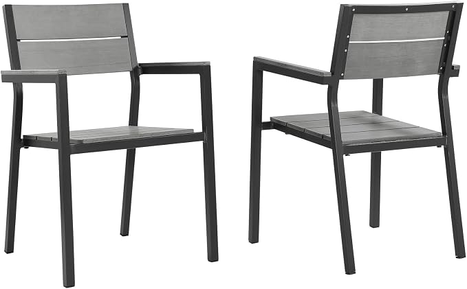 Modway Maine Aluminum Outdoor Patio Two Arm Chairs in Brown Gray by Modway
