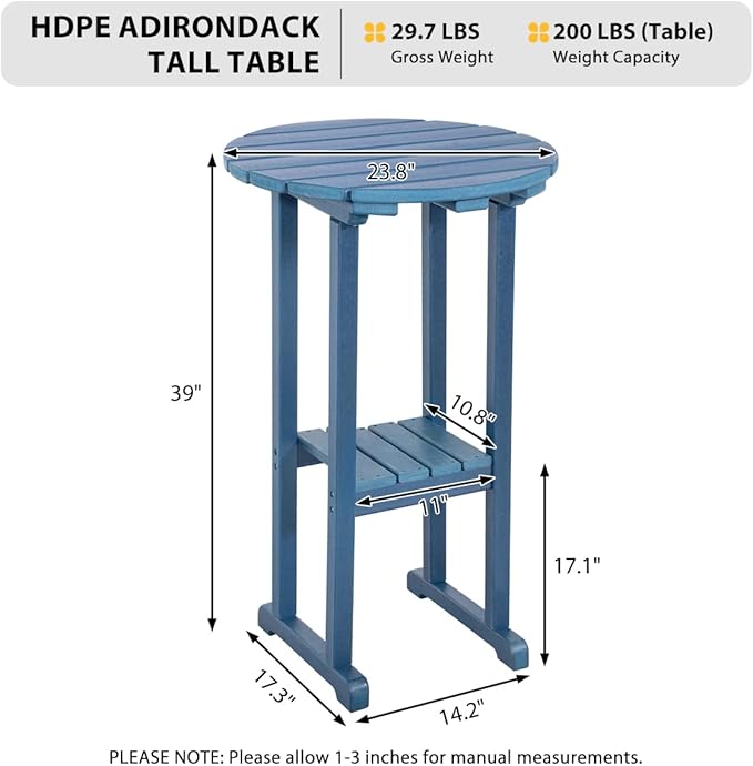 Sundale Outdoor 39 Inches Height Adirondack Bar Table, Patio HDPE Pub Height - Image 3