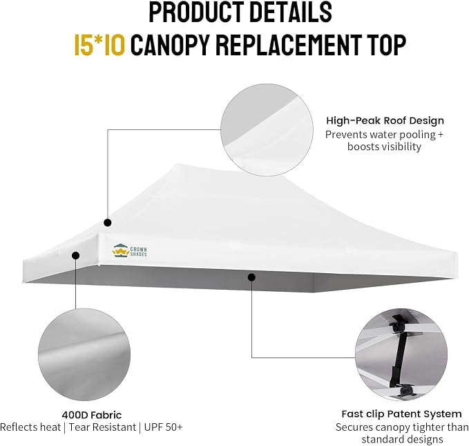 CROWN SHADES 10x15 Canopy Replacement Top - Image 5