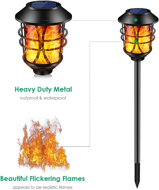 TomCare Solar Outdoor Lights Metal Flickering Flame Torches Waterproof Heavy - Image 2