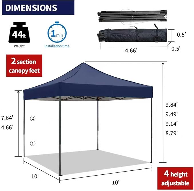 10x10 Pop up Canopy Tent with Sidewalls, Heavy Duty Waterproof Sun Shade Canopy - Image 6