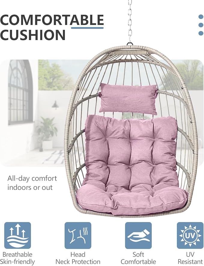 SWITTE Egg Chair Outdoor with Stand, Indoor Wicker Hanging Egg Swing Chair with - Image 5