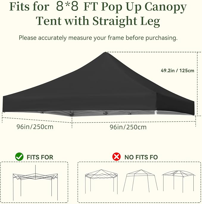 LIUJIAYI Pop Up Canopy Replacement Top, 8x8 Heavy Duty 500D UV Protection - Image 2