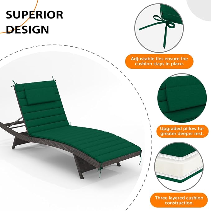 Sundale Outdoor Olefin Quilted Lounge Cushion Set of 2, Patio Foldable Chaise - Image 4