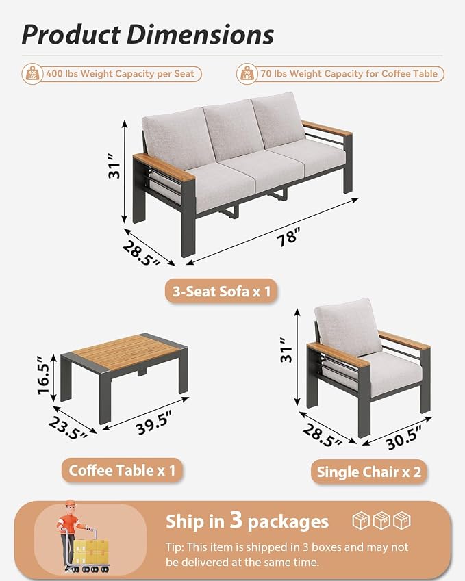 Aoxun Aluminum Outdoor Patio Furniture Set, 5 Seats Outdoor Sectional - Image 7