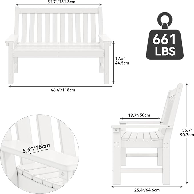 YITAHOME Garden Bench, All Weather Outdoor Bench - Image 2