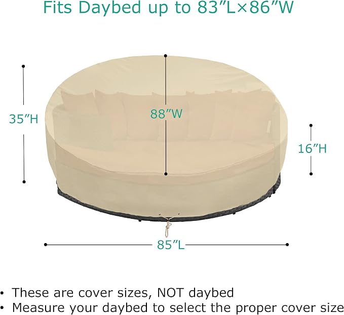SunPatio Round Patio Daybed Cover 88 Inch, Heavy Duty Waterproof Outdoor Canopy - Image 2