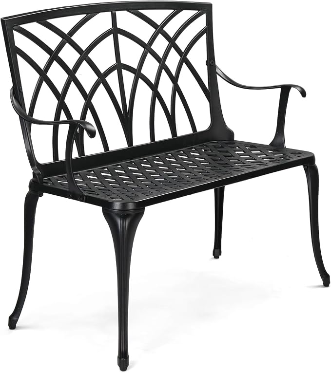 VINGLI 38" Outdoor Metal Bench, Cast Aluminium Garden Bench, Weatherproof by VINGLI