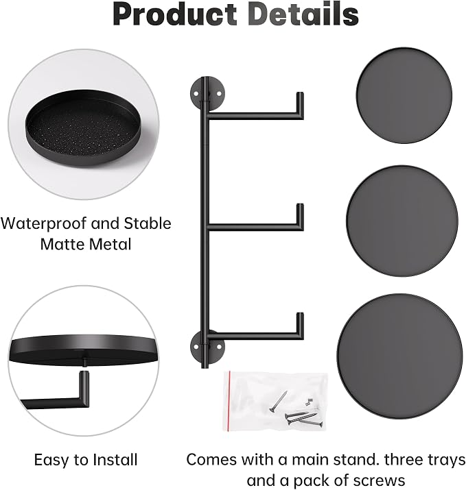 Window Rotating Plant Stand Shelf Indoor Black Metal Floating Shelves 3-Tier - Image 5