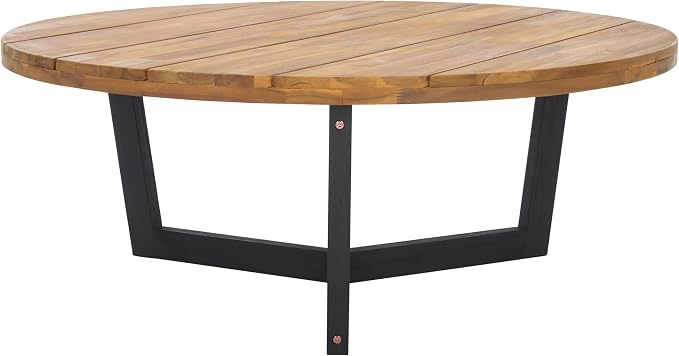 SAFAVIEH Outdoor Collection Leo Natural/Black Solid Wood Round Coffee Table by SAFAVIEH