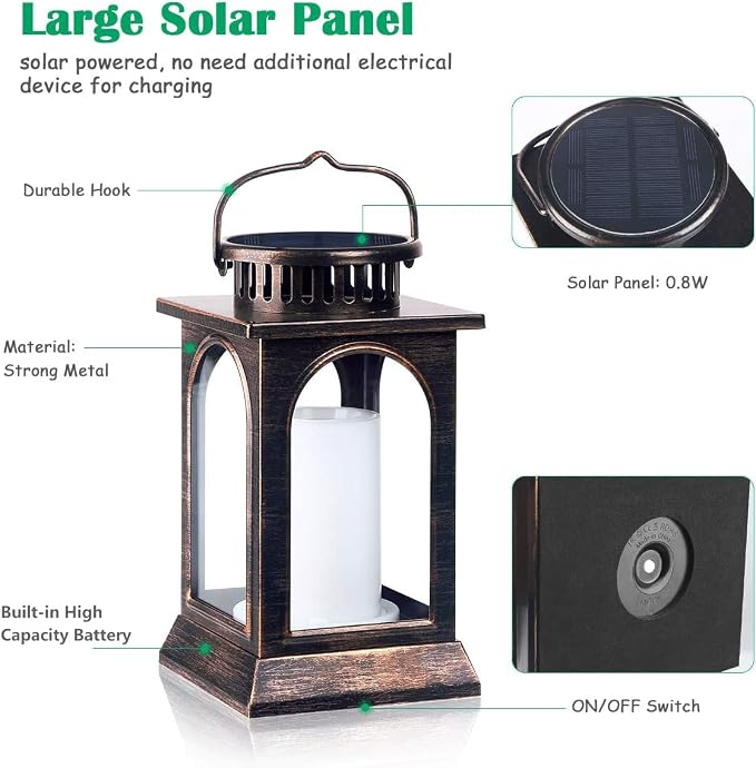 TomCare Solar Lights Flickering Flame Upgraded Metal Solar Lantern Outdoor - Image 4