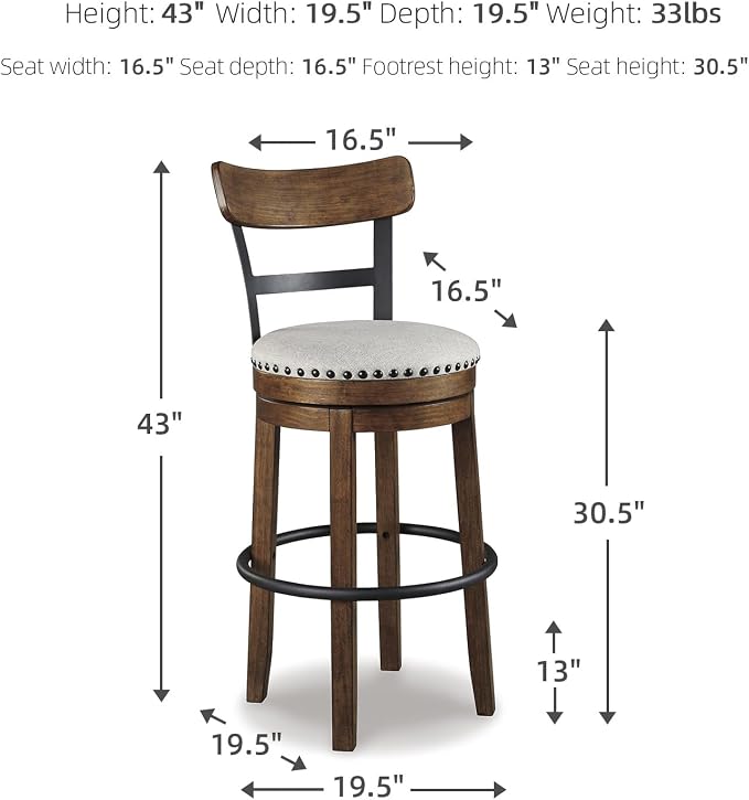 Signature Design by Ashley Valebeck | 30″ Farmhouse Pub-Height Swivel Barstool - Image 3